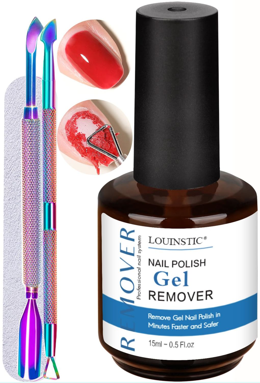 Gel Nail Polish Remover-1PC Professional Gel Remover Kit contains 2 Manicure Tools and 1 Nail File, No Need to Soak or Wrap, Easy &amp; Quick to Remove Nail Polish at Home, Easy to Use