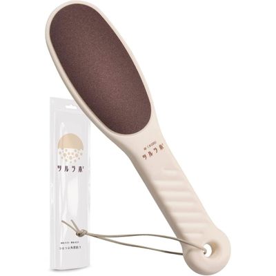 TSURULABO - Foot File, Dual-Sided (Coarse &amp; Fine), Water-Resistant Alternative to a Foot Scrubber or Pumice Stone for Feet, Heel Scrubber for Grooming, Beige Dry Skin Callus Remover with Hanging Loop