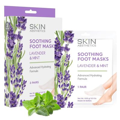 Skin Aesthetics Lavender &amp; Mint Foot Masks - Repairs &amp; Softens Cracked Feet, Hydrating &amp; Exfoliating - Dermatologist Tested Korean Skincare - Clean Beauty, Natural Ingredients, Cruelty-Free - 3 Pairs