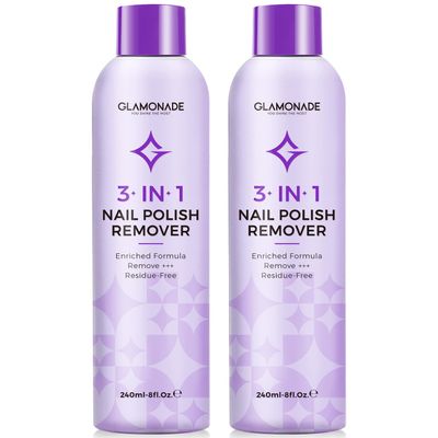 Glamonade Acetone Nail Polish Remover: Gel Nail Polish Remover - Professional Soak off Nail Glue Remover Natural Grape Seed Oil for Acrylic Dip Powder Nail Supplies for Home Salon(8 FL.Oz., Pack of 2)