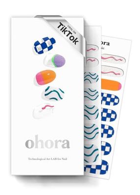 ohora Semi Cured Gel Nail Strips (N Snatched) - Blue, Patterned, Works with Any UV/LED Lamps, Salon-Quality, Long Lasting, Easy to Apply &amp; Remove - Includes 2 Prep Pads, Nail File &amp; Wooden Stick