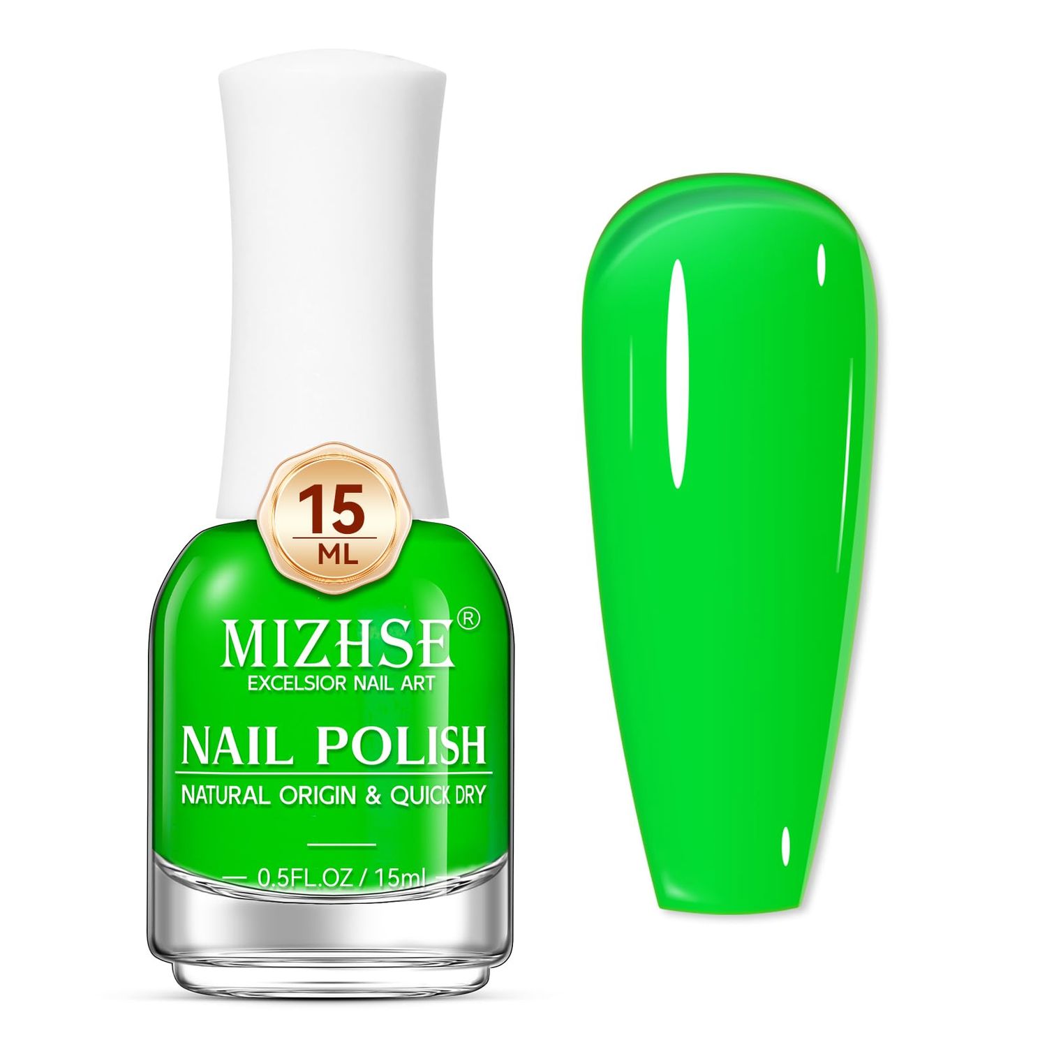 MIZHSE Quick Dry Nail Polish: Neon Green Nail Polish Air Dry Fast, 15ml/0.5 fl oz Regular Water-based Nail Lacquer Non-Gel Full Coverage High Glossy Shine Manicure DIY Nail Art Salon Ideal Gift