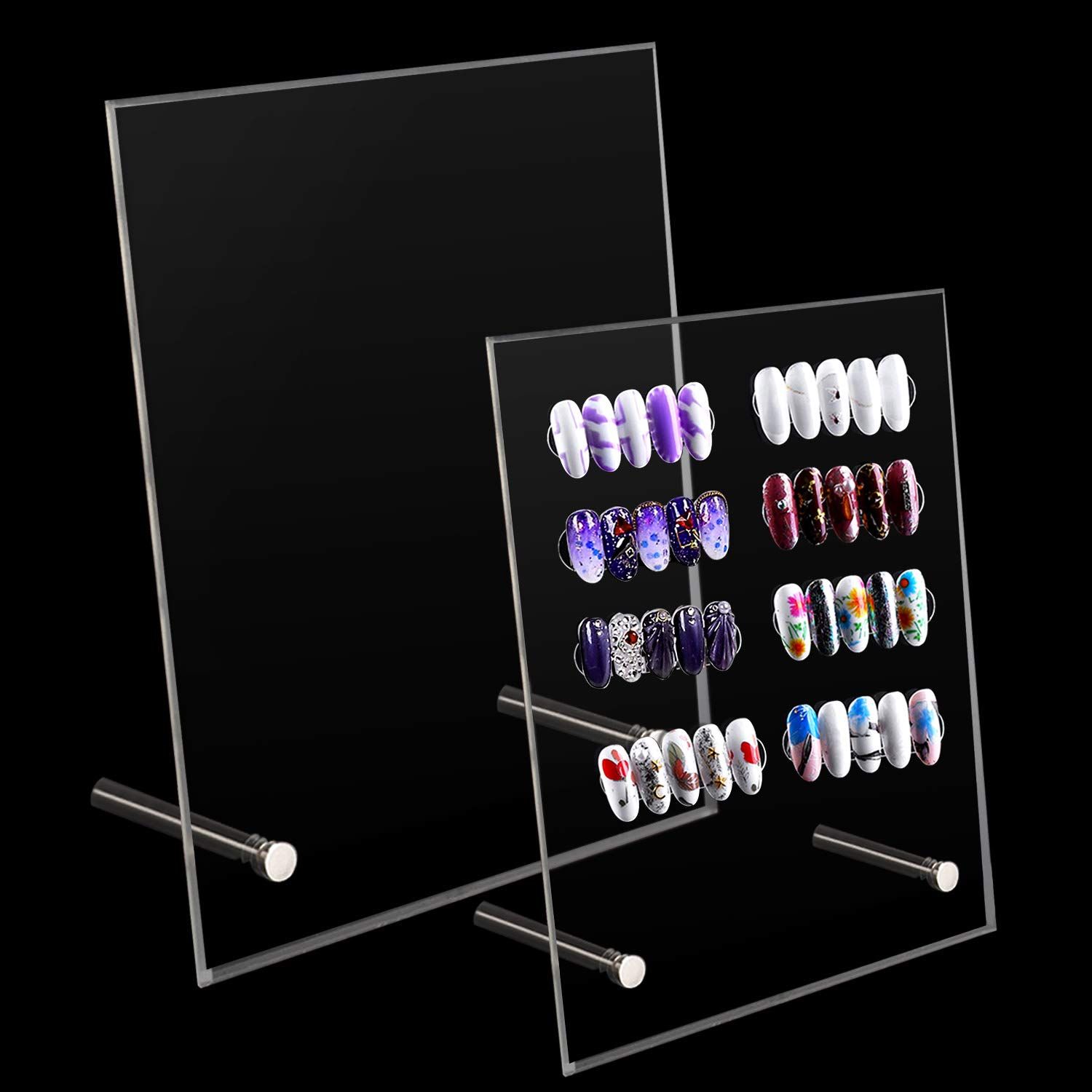 Noverlife 2PCS Transparent Nail Art Display Board, Acrylic False Nail Tips Sample Display, Display Polish Board for Nail Art Design, Professional Salon Nail Color Nail Practice Board - Large &amp; Small