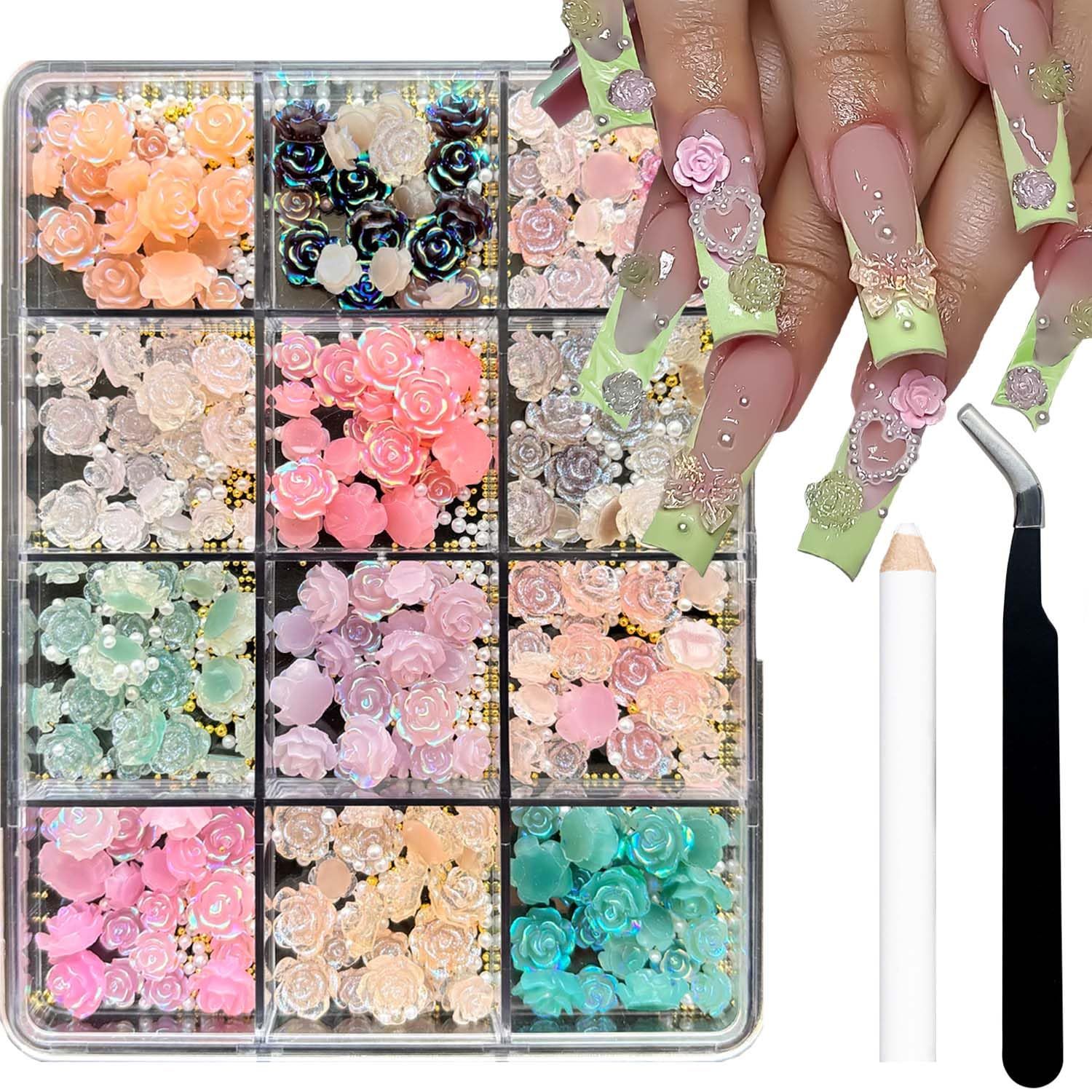 3D Rose Nail Art Charms Flower Nail Art Charms Nail Pearls Floral Acrylic Resin Camellia Nail Art Rhinestone for Women Manicure DIY Supplies Crafts Jewel Accessories for Women Nail Charms