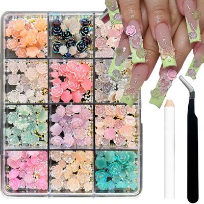 3D Rose Nail Art Charms Flower Nail Art Charms Nail Pearls Floral Acrylic Resin Camellia Nail Art Rhinestone for Women Manicure DIY Supplies Crafts Jewel Accessories for Women Nail Charms