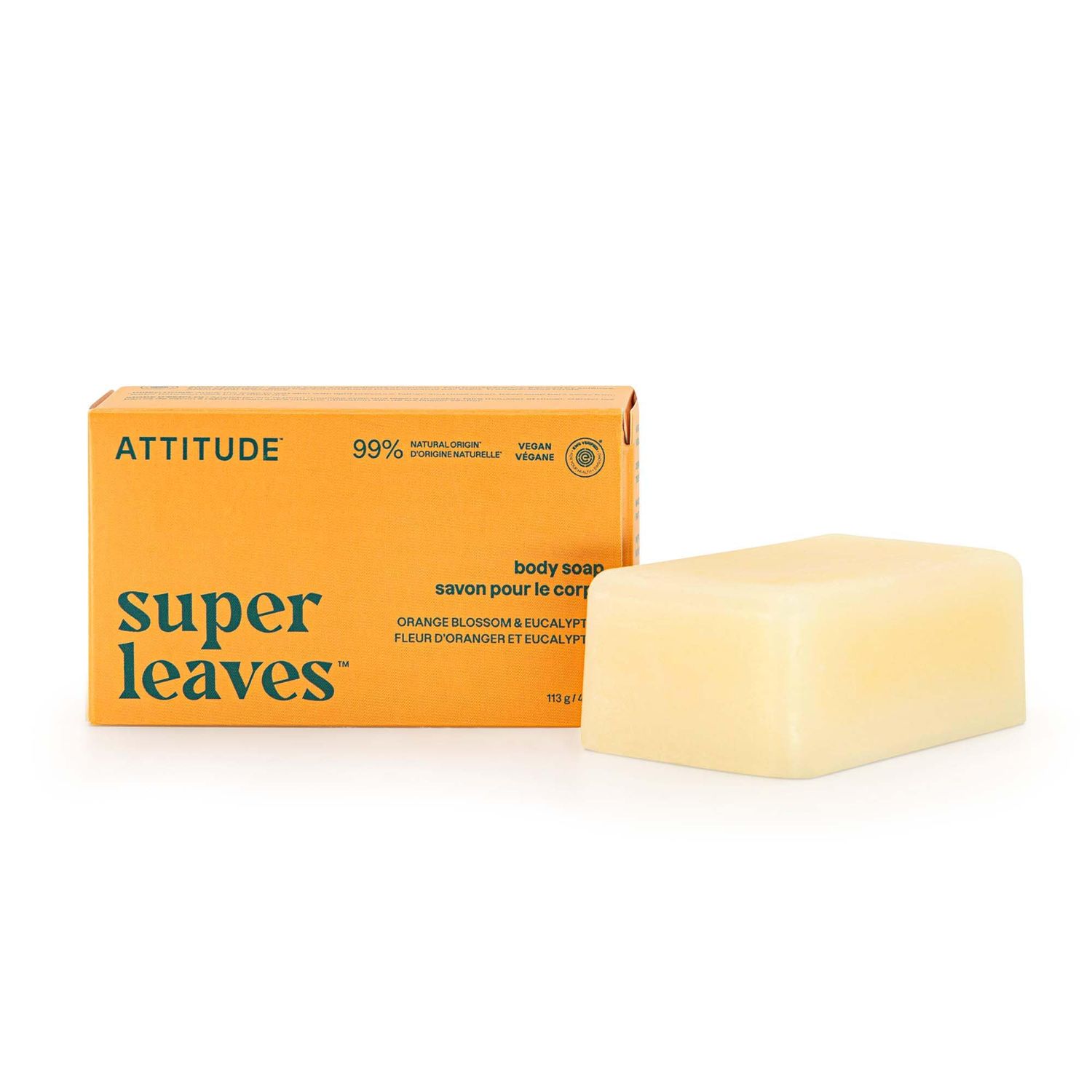 ATTITUDE Body Soap Bar, Natural Origin, Protects and Softens Dry Skin, Watercress, Indian Cress &amp; Olive Oil, EWG Verified &amp; Vegan, Orange Blossom &amp; Eucalyptus, 4 Oz