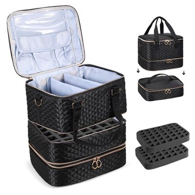 YUYAFN Nail Polish Organizer Case - Holds 84 Bottles Nail Polish &amp; Nail Lamp Large Nail Polish Organizer Bag for Manicure Tools, Nail Polish Kit (Black)