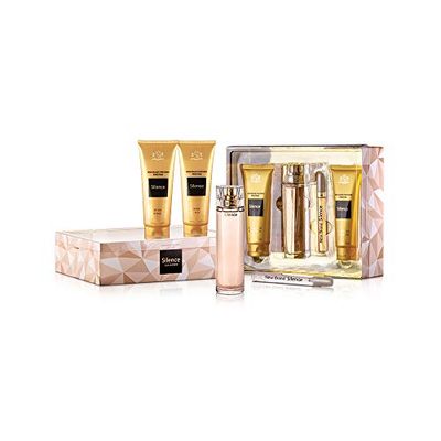 New Brand Prestige Silence for Women - 4 Pc Gift Set 3.3oz EDP Spray, 0.5oz EDP Spray, 4.3oz Shower Gel, 4.3oz Body Lotion
