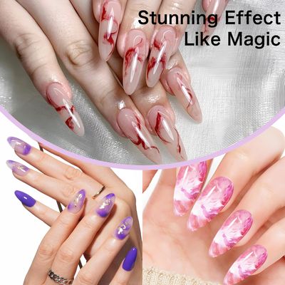 Creaglam Blooming Gel Nail Polish: Marble Natural Stone Clear Blossom Gel Polish for Women at Home Art Design - 15ml Nail Glue Spreading Effect - UV LED DIY Nail Salons Color Flower Watercolor Magic