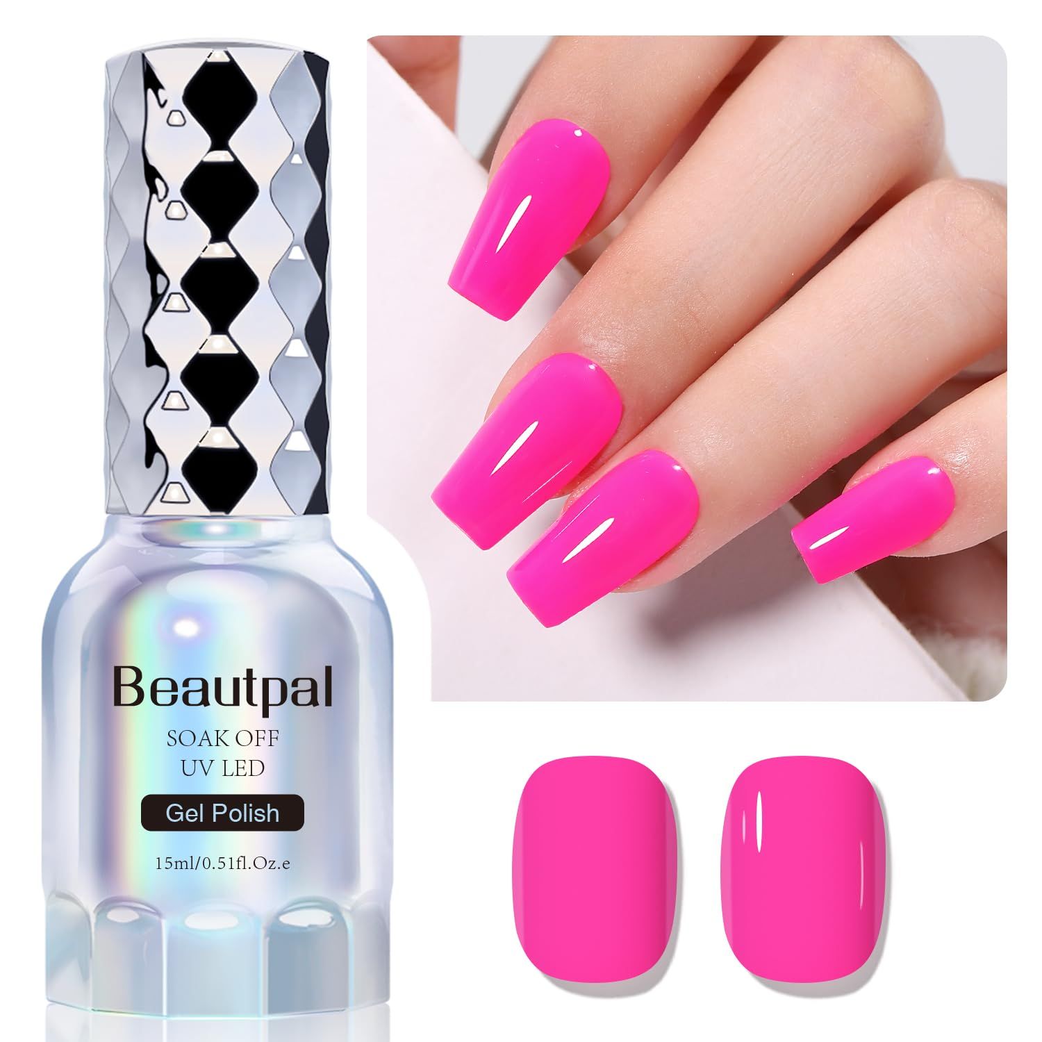 BEAUTPAL Hot Pink Gel Polish 15ML Soak Off UV LED Gel Nail Polish Nail Art Manicure Salon DIY at Home, Color 109 Barbie Pink