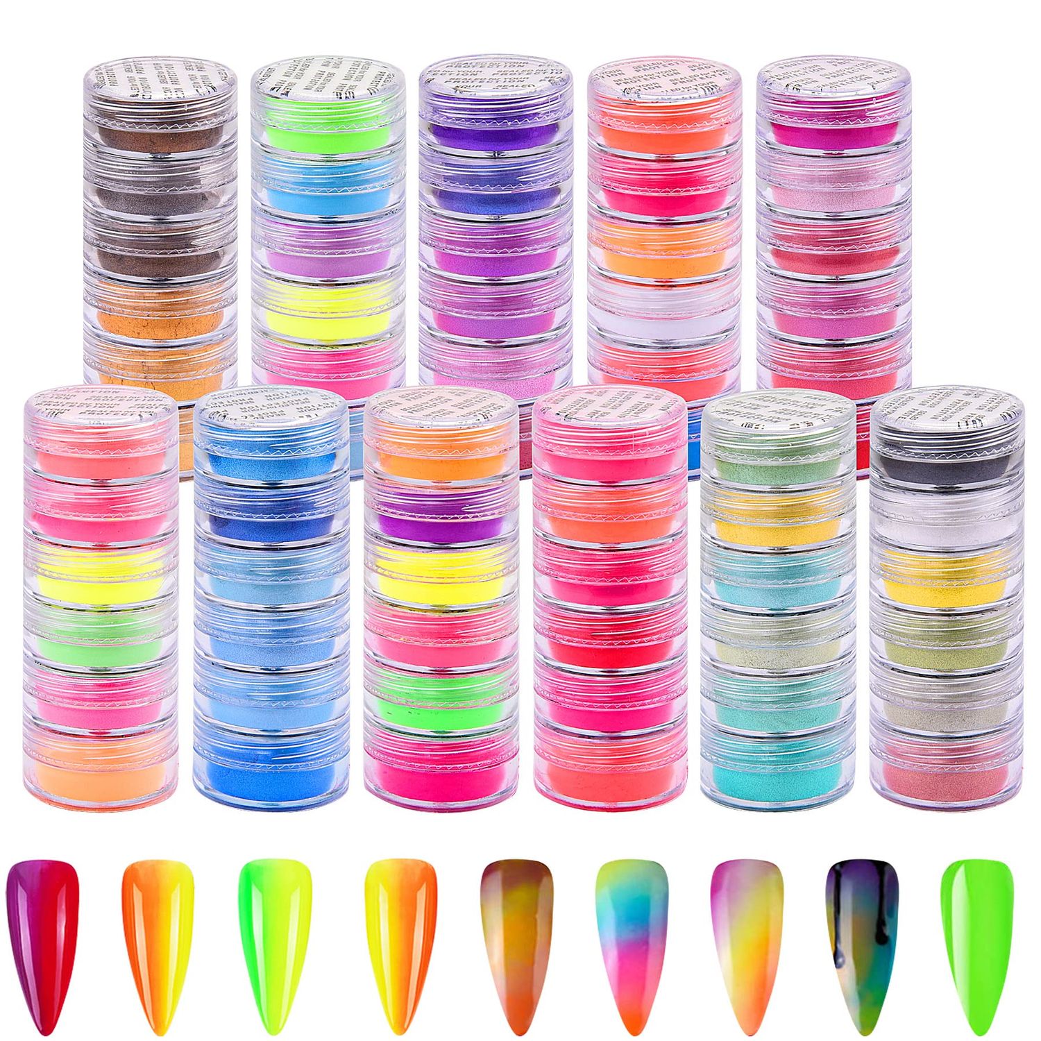 Duufin 66 Colors Nail Pigment Powder - Pearlescent, Glitter, Fluorescent, Luminous, High-Gloss Halo for Nail Art, Body and Crafts