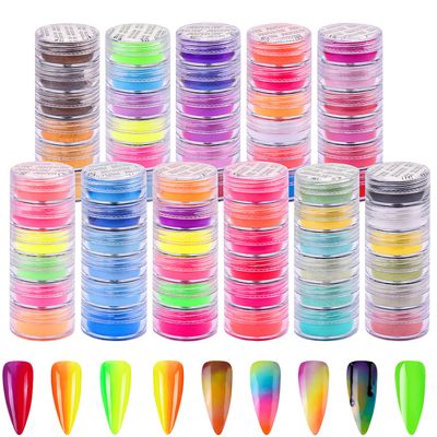 Duufin 66 Colors Nail Pigment Powder - Pearlescent, Glitter, Fluorescent, Luminous, High-Gloss Halo for Nail Art, Body and Crafts