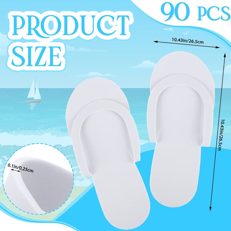 Mepase 90 Pairs Disposable Pedicure Slippers Bulk Foam Flip Flops Spa Pedi Slippers Shower Sandals for Guests Women Men Foot Nail Salon Party Supplies Wedding Favors(White)