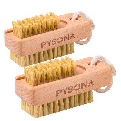 PySona Natural Wooden Non-SlipTwo-sided Hand and Foot Nail BrushNail Brush for Cleaning Fingernails, Nail Scrubber Brush, Heavy duty Fingernail Scrubber Brushes with Hanging Rope