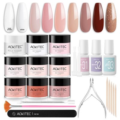 Aokitec Dip Powder Nail Kit Starter - 81 Colors Dipping Powder Set with Base/Top Gel Activator for Nail Manicure Salon Gift