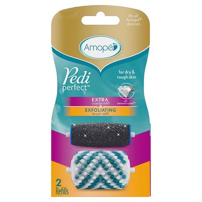 Amop Pedi Perfect - Electronic Foot File Mixed Refills, 2 ct, Extra Coarse &amp; Exfoliating Brush