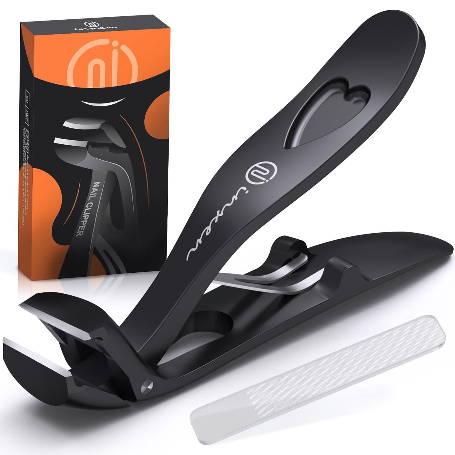 Toenail Clippers for Thick Nails - Angled Head, Wide Jaw, INXEN Ergonomic Long Handle Toe Nail Clippers for Seniors, Nail Cutter for Men &amp; Women, Premium Steel with Nail Catcher