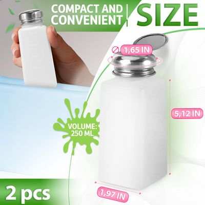 2 Pcs Acetone Dispenser - 250ml Acetone Pump Dispenser Set, Easy-to-Use Plastic Bottles 5.1 x 1.96 for Any Liquid, Good for Face Cleanser, Toner, Nail Polish Remover, and Makeup Remover