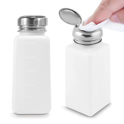 2 Pcs Acetone Dispenser - 250ml Acetone Pump Dispenser Set, Easy-to-Use Plastic Bottles 5.1 x 1.96 for Any Liquid, Good for Face Cleanser, Toner, Nail Polish Remover, and Makeup Remover