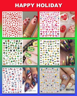 winthrop 36 Sheets All Holiday Nail Art Stickers, Mixed Season Nail Decals Set for All Year, Spring Summer 3D Self-Adhesive Colorful Pegatinas Uas Daisy Butterfly 4th of July Halloween Christmas
