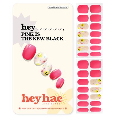 Heyhae Semi Cured Gel Nail Strips | No LED Lamp Needed | Spring, Marble, Pink | Easy Apply &amp; Remove,Salon Quality |Includes 28 Strips, 1 Prep Pads, Nail File &amp; Wooden stick- Hey, Pink is the New Black