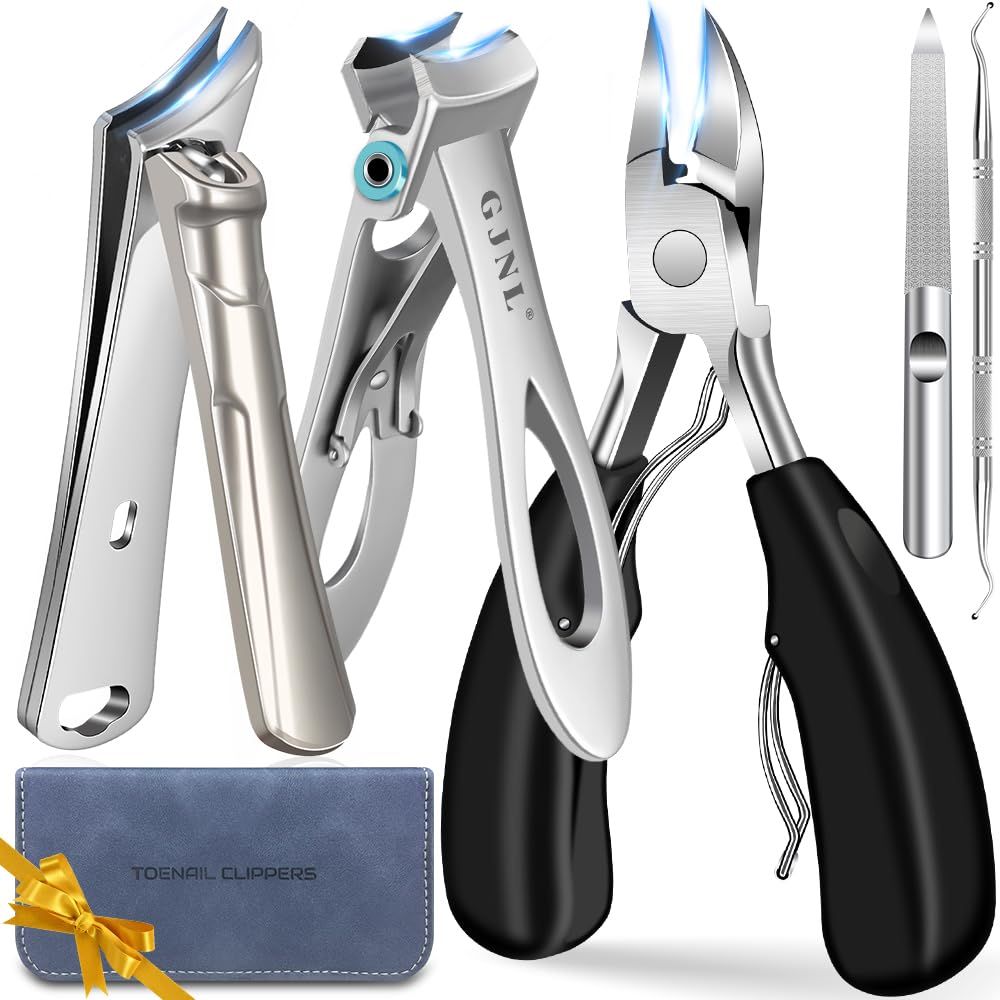 Toenail Clippers for Ingrown Thick Toenails, 5PCS 16mm/37mm Wide Opening Toe Nail Clippers for Men and 45 Degrees Slanted Curved Fingernail Clippers