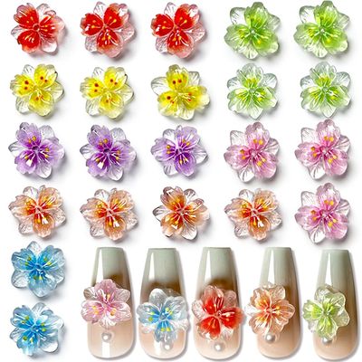 50pcs 3D Ice Translucent Flower Nail Charms - Luminous Resin Flower Petals for Nail Art
