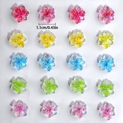 50pcs 3D Ice Translucent Flower Nail Charms - Luminous Resin Flower Petals for Nail Art