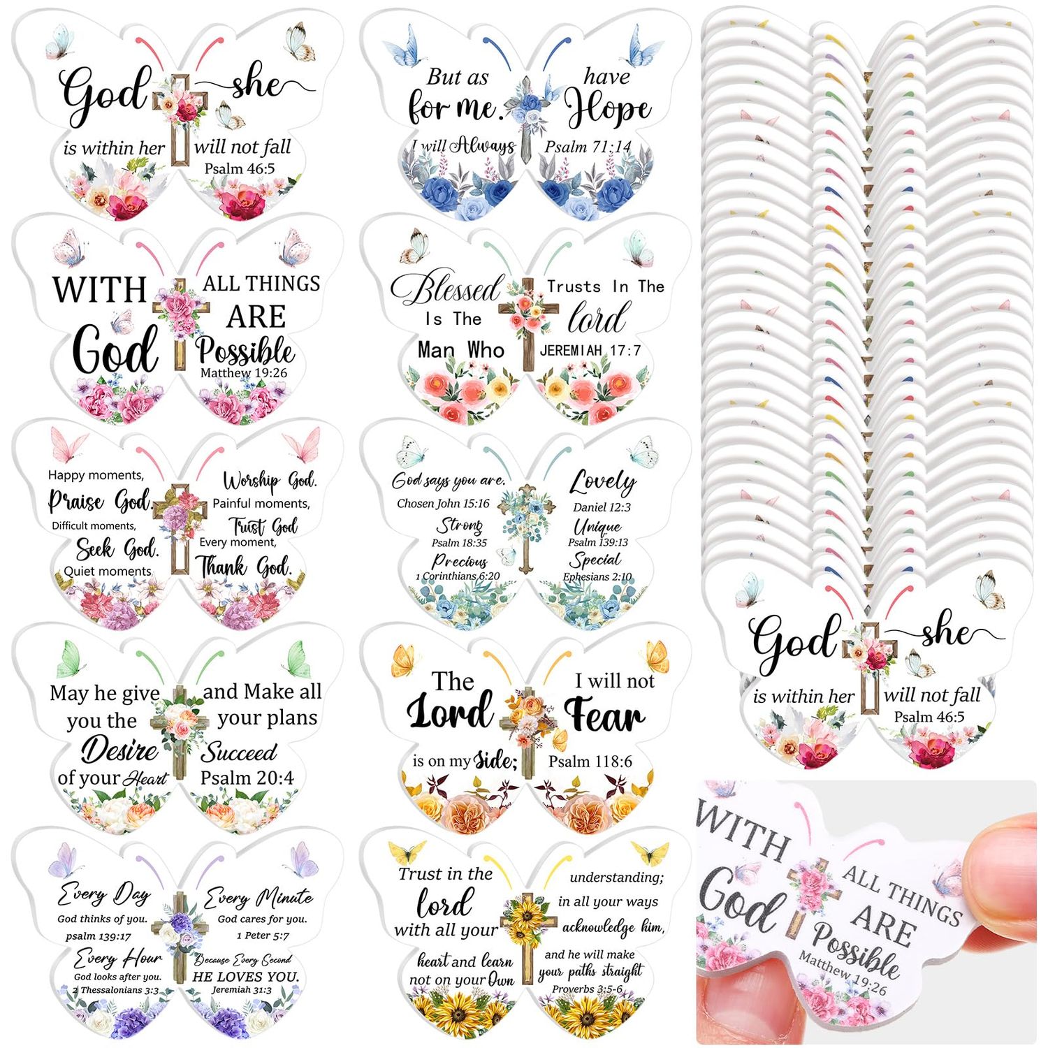 Lothee 80 Pcs Christian Gifts Bulk for Women Emery Board Double Sided Nail File Church Bible Verses Inspirational Scripture Religious Manicure Tools Birthday Gifts for Women Tea Parties(Butterfly)