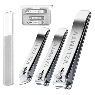 VZLYMTV Nail Clippers 4-Pieces Sharp Set,Toe toenail Clippers Apply Men &amp; Women,Stainless Steel Nail Clippers for Seniors,Professional Nail Trimmer(Silver)