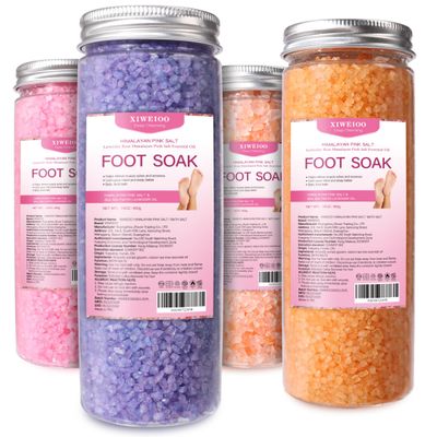 XIWEIOO Foot Soak Salts 4 Pack Kit 56 OZ Himalayan Pink Salt Lavender Orange Rose Scent Athletes Itching,Tea Tree Oil Foot Care Pedicure for Women Dead Sea Salt Moisturizing Skin Softens Calluses