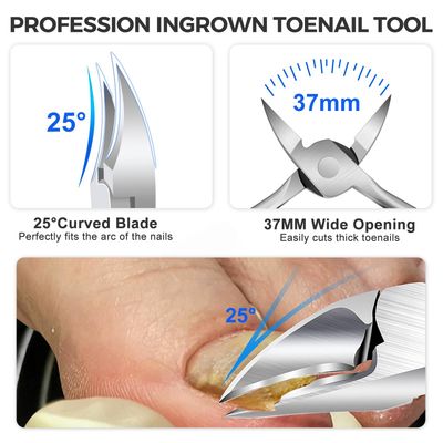 Toenail Clippers for Ingrown Thick Toenails, 5PCS 16mm/37mm Wide Opening Toe Nail Clippers for Men and 45 Degrees Slanted Curved Fingernail Clippers