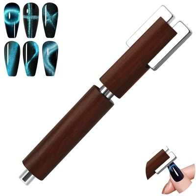 Multifunctional Nail Magnet,Cat Eye Magnetic for Nails,Detachable Design with Solid Wood Shell Protection,Strong Magnet for nails Salon Art Tools(Walnut Black)