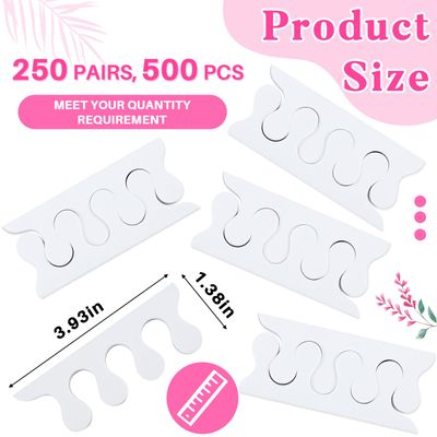 Mumufy 500 Pcs (250 Pairs) Toe Separators Pedicure Tool Kit Soft Toe Spacers for Pedicures Spreaders Finger Dividers for Women Men Feet Nail Toenails Art Painting Polish Spa(White)