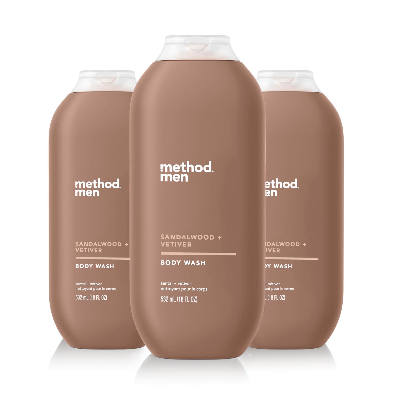 Method Men, Sandalwood Vetiver Body Wash, 18oz (Pack of 3)