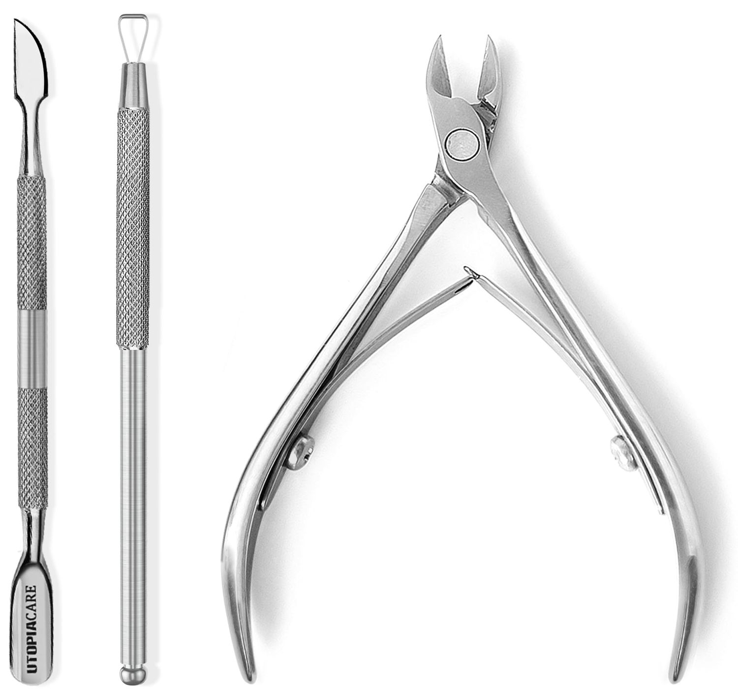 Utopia Care Cuticle Trimmer with Pusher, Nail Trimmer Set, Professional Manicure &amp; Pedicure Kit, Cuticle Remover Tool Kit, Silver
