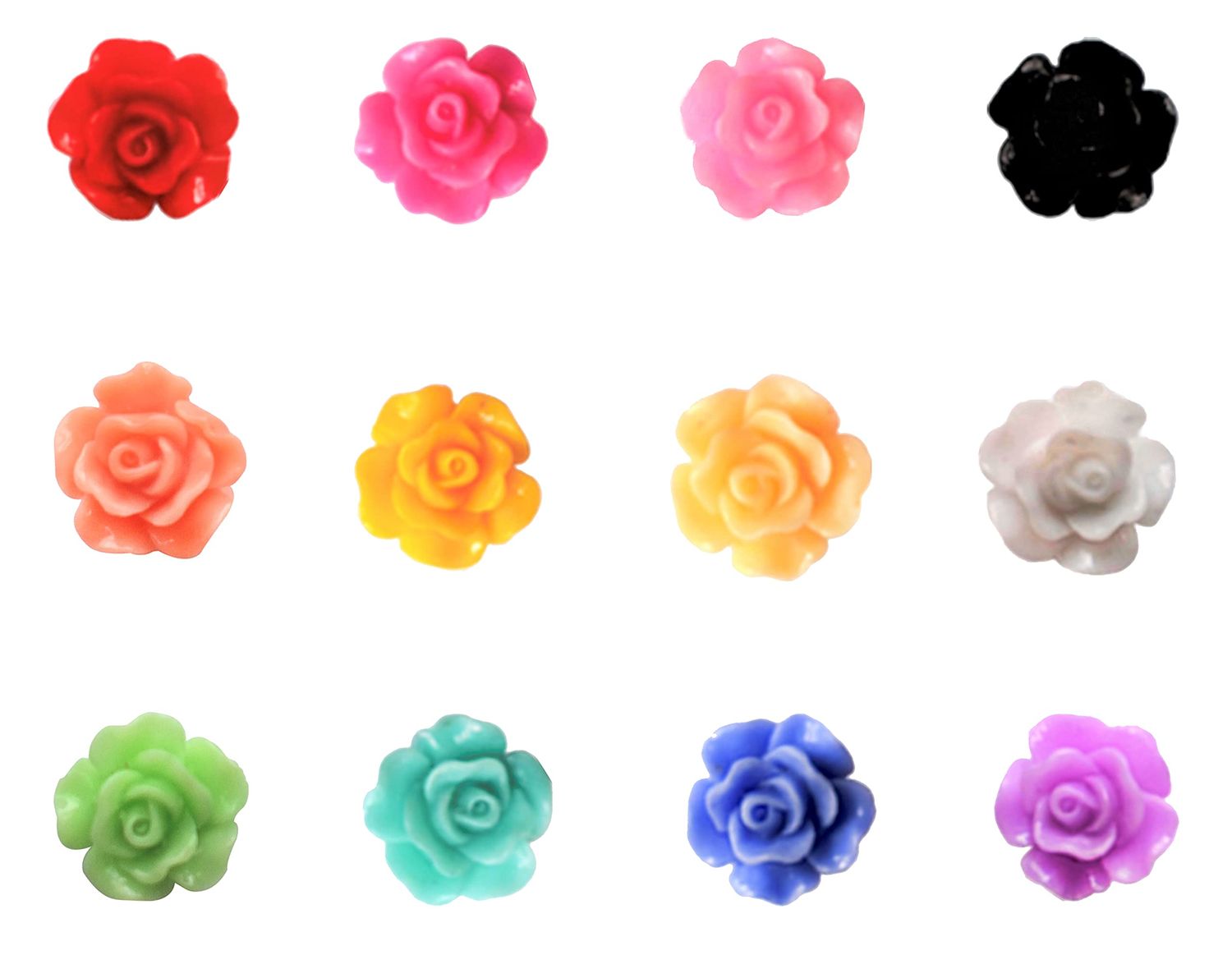 100 pieces Rose Embellishments for Nail Art Charm or jewelry making, 3D with Flat Back Resin Beads Manicure Multicolor Flowers