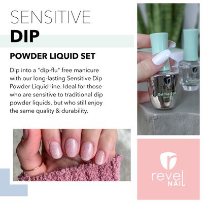 Revel Nail Sensitive Dip Powder Liquid Set - Dip Powder Base Coat, Activator, Gel Top Coat, Hema Free, Suitable for Sensitive Nails