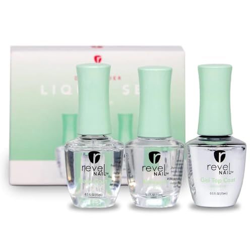 Revel Nail Sensitive Dip Powder Liquid Set - Dip Powder Base Coat, Activator, Gel Top Coat, Hema Free, Suitable for Sensitive Nails