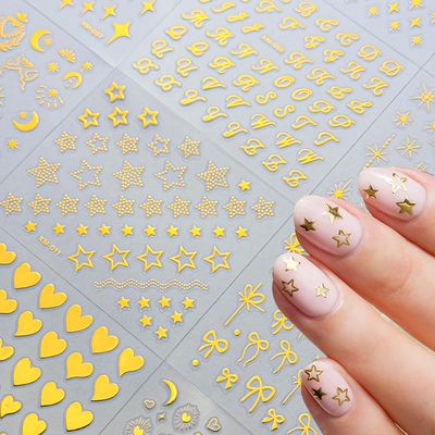 30Sheets Gold Nail Stickers Star Flower Heart Line Nail Art Stickers for Nails Art 3D Self-Adhesive Gold Nail Decals Golden Sticker for Women Girls Acrylic Nails Manicure DIY