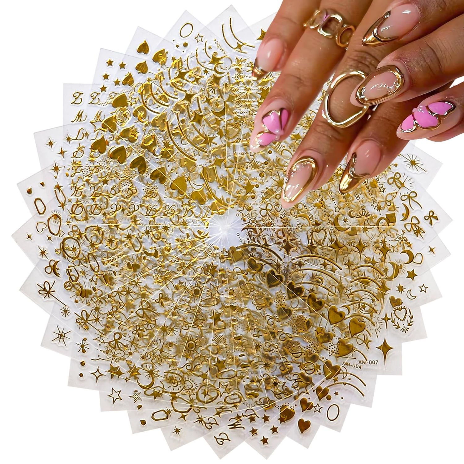 30Sheets Gold Nail Stickers Star Flower Heart Line Nail Art Stickers for Nails Art 3D Self-Adhesive Gold Nail Decals Golden Sticker for Women Girls Acrylic Nails Manicure DIY