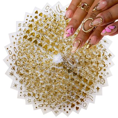 30Sheets Gold Nail Stickers Star Flower Heart Line Nail Art Stickers for Nails Art 3D Self-Adhesive Gold Nail Decals Golden Sticker for Women Girls Acrylic Nails Manicure DIY