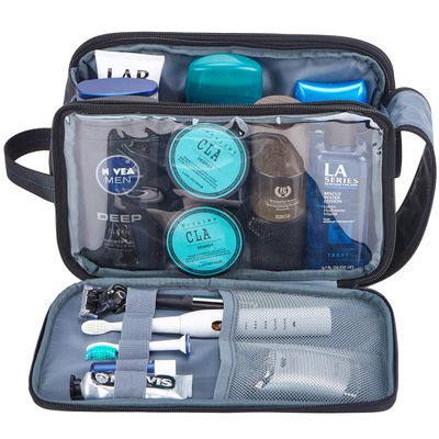 ZEEMO Travel Toiletry Bag for Men, Extra Large Water-Resistant Double-Sided Full-Open Dopp Kit, Versatile Organizer for Shower and Hygiene Accessories, Bathroom Essentials, Cosmetics, Black