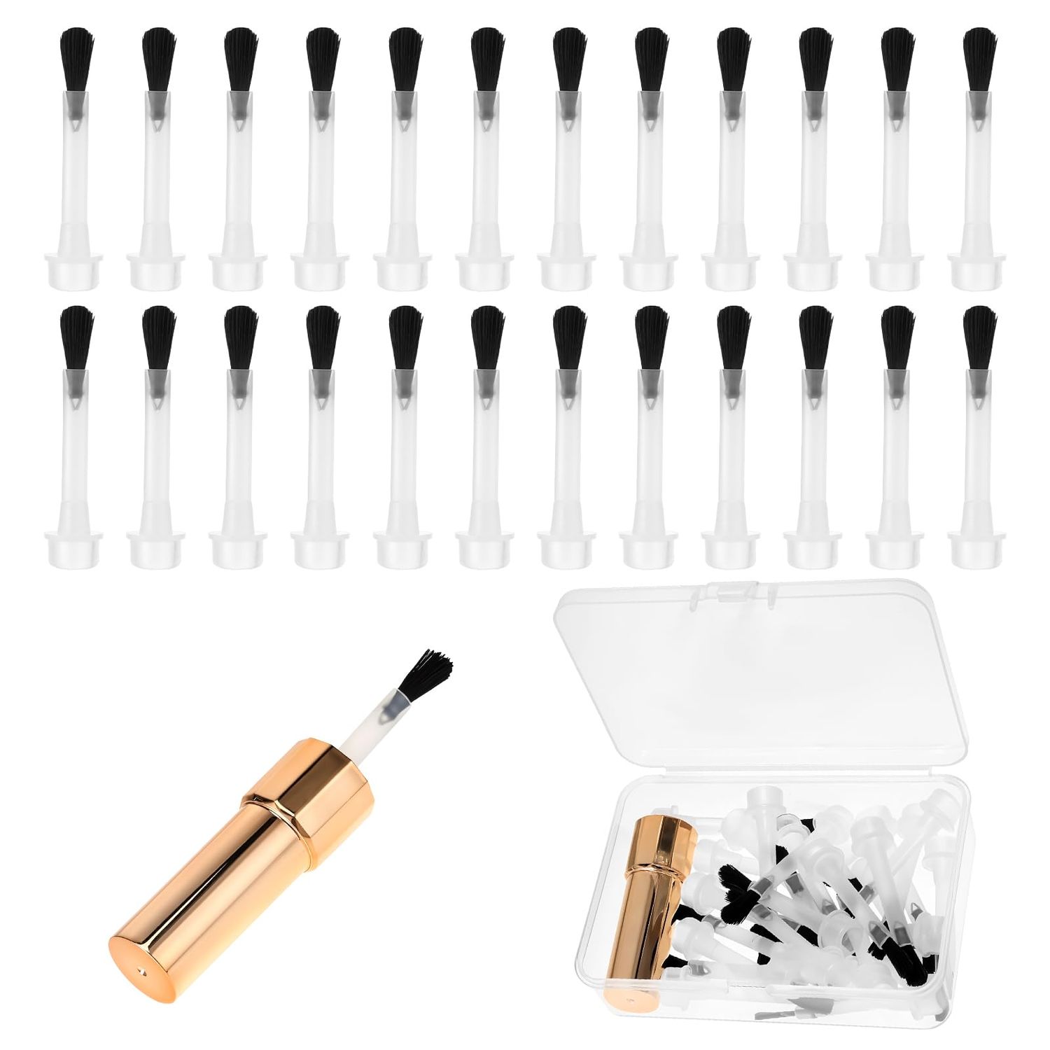 Molain 25Pcs Nail Polish Brush Kit Disposable Nail Art Brush With Handle Dip Powder Liquid Replacement Brushes Soft Bristles Nail Brushes Round Head Brushes with Box
