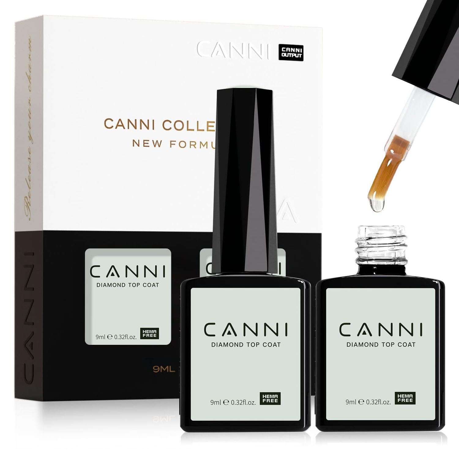 CANNI 2 Pcs No Wipe Gel Top Coat Set- High Gloss Shiny Long Lasting Top Coat Clear Gel Nail Polish Kit, Soak Off Nail Art Home and Professional Manicure
