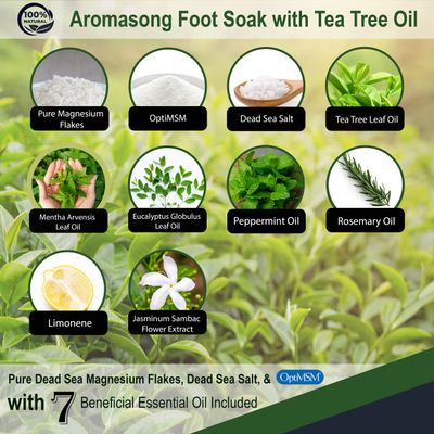Aromasong Tea Tree Foot Soak with Magnesium Flakes and Dead Sea Foot Soaking Salts - Pedicure Tea Tree oil foot Soak for Dry Cracked Feet-Athletes Callus Remover- Eliminates Odor- Packaging may vary