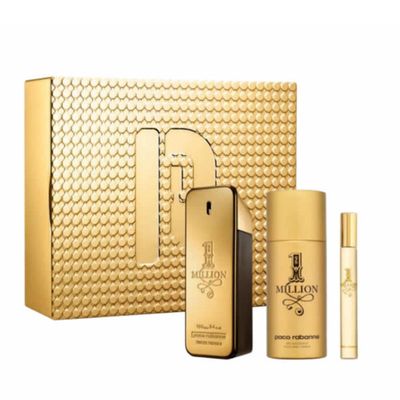 Paco Rabanne One Million 3-Piece Set for Men (3.4 Oz Eau De Toilette Spray 5.1 Oz Deodorant Spray 0.34 Oz Eau De Toilette Travel Spray)