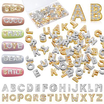 Leelosp 52 Pieces Letters Nail Stud Stickers Alloy Rhinestone Letter Charms 3D Capital Alphabet Nail Studs English Alphabet Charms Decoration for Women Adults Making Crafts DIY Manicure