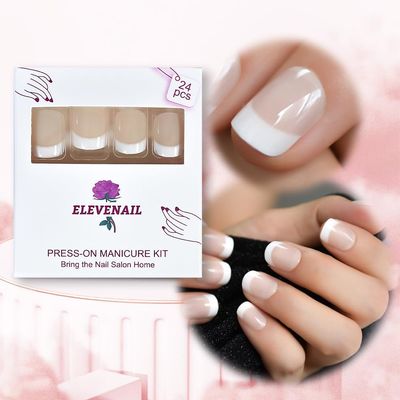 ELEVENAIL Natural Beige Nude White Press on Nails Short Squoval French Nail Tips False Nails Easy Wear Salon Manicure Reusable UV Gel Fake Nails DIY Nail Art at home