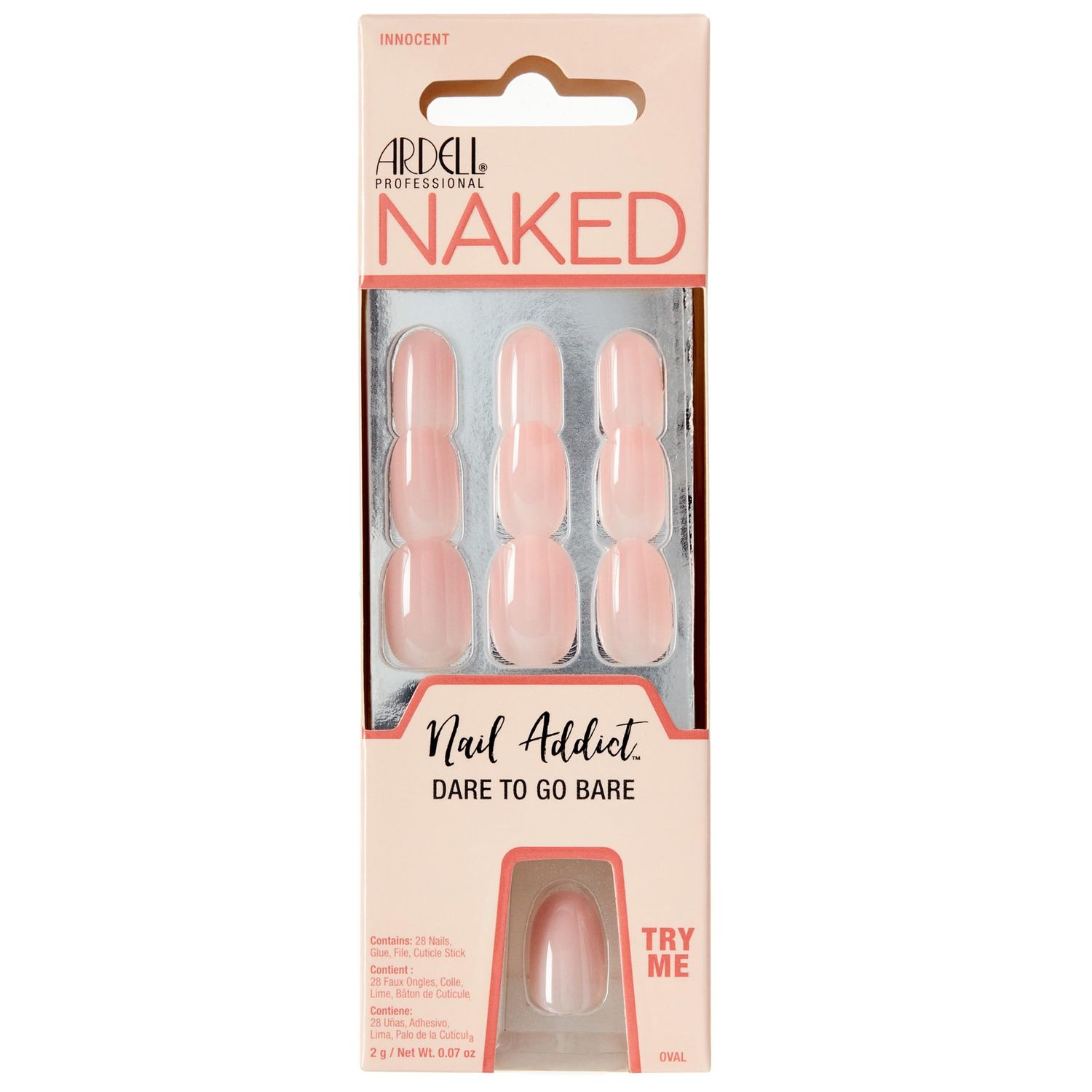Ardell Nail Addict Naked Innocent, Press On Nails, Short Round Shape, Nail Kit, 1-Pack